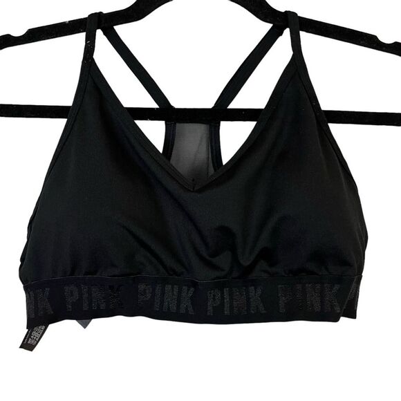 PINK SPORT Victoria's Secret Solid Black Mesh Racerback Sports Bra Workout Top M - Picture 5 of 15